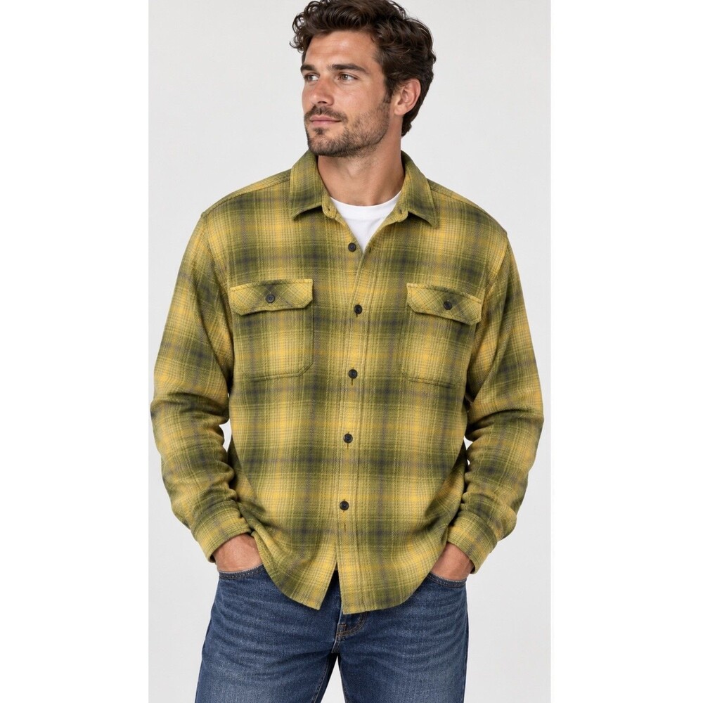 Patagonia Organic Cotton Mens Plaid Flannel Shirt Green Yellow Long Sleeve XXL